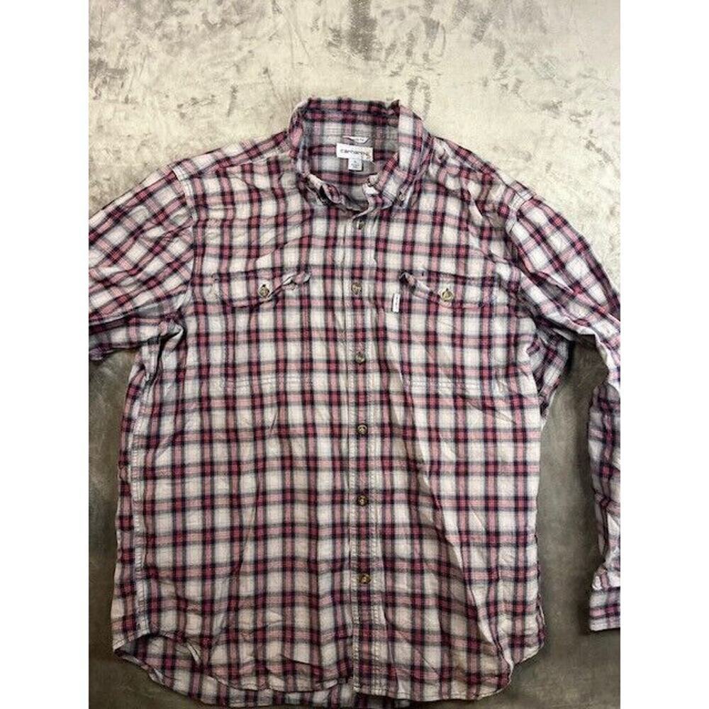 Carhartt Plaid Long Sleeve Shirt Relaxed Fit Men's XL Extra Lage Red plaid